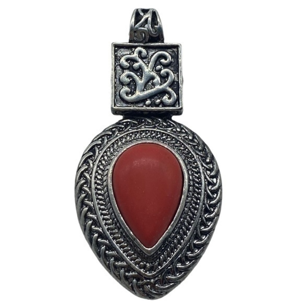 Red Coral Gemstone Sterling Silver 925 Pendant 2.75in